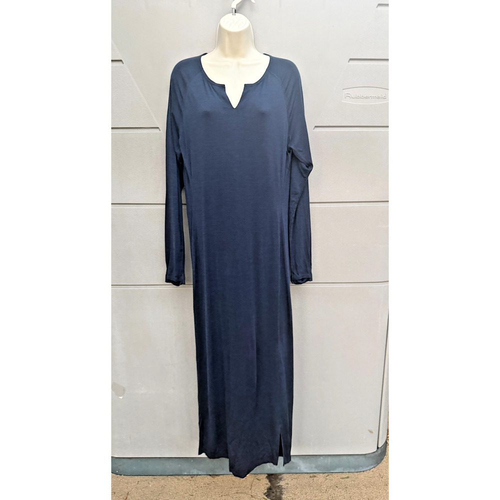 Dagsmejan Navy NATTWARM Merino Wool Lyocell Maxi Sleep Dress Sz L Luxury Lounge - Picture 4 of 11